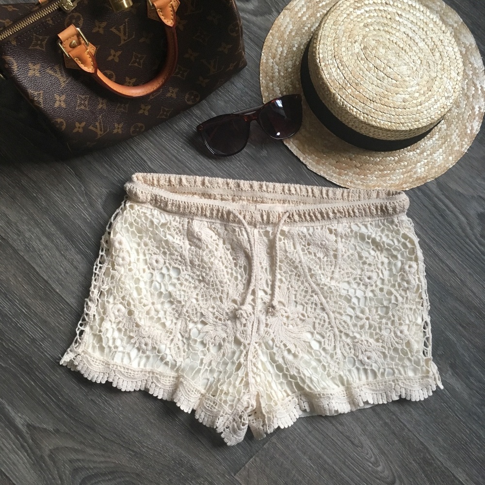 Cream Crochet Shorts